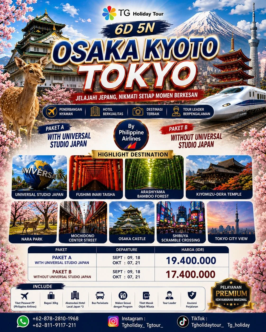 6D 5N Osaka Kyoto Tokyo Without Universal Studio Japan